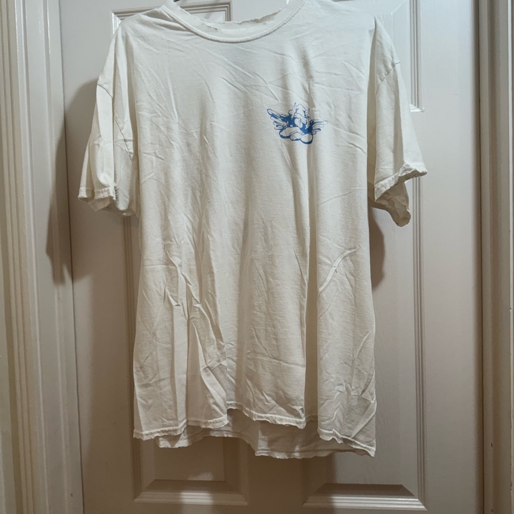 White T-Shirt with Blue Graphic